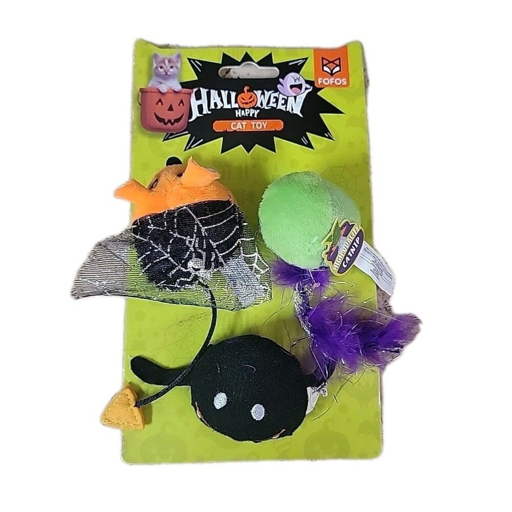 Fofos 3 Plush Cat Toys - Halloween Happy Cat Toys Bat Spider Ball